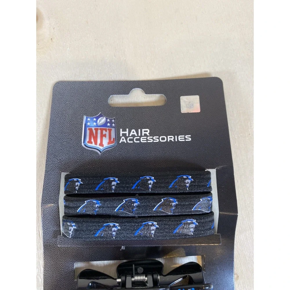 Carolina Panthers NFL Football Hair Accessories 5 Piece Set Ponytail Band‎ Clips